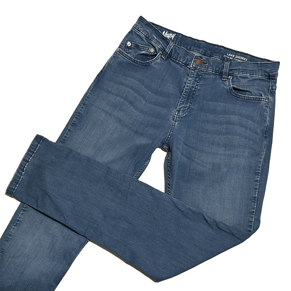 Mugsy Lake Shores Jeans Stretch Denim Men Size 35 x 34 Med Blue Flexible Cycling